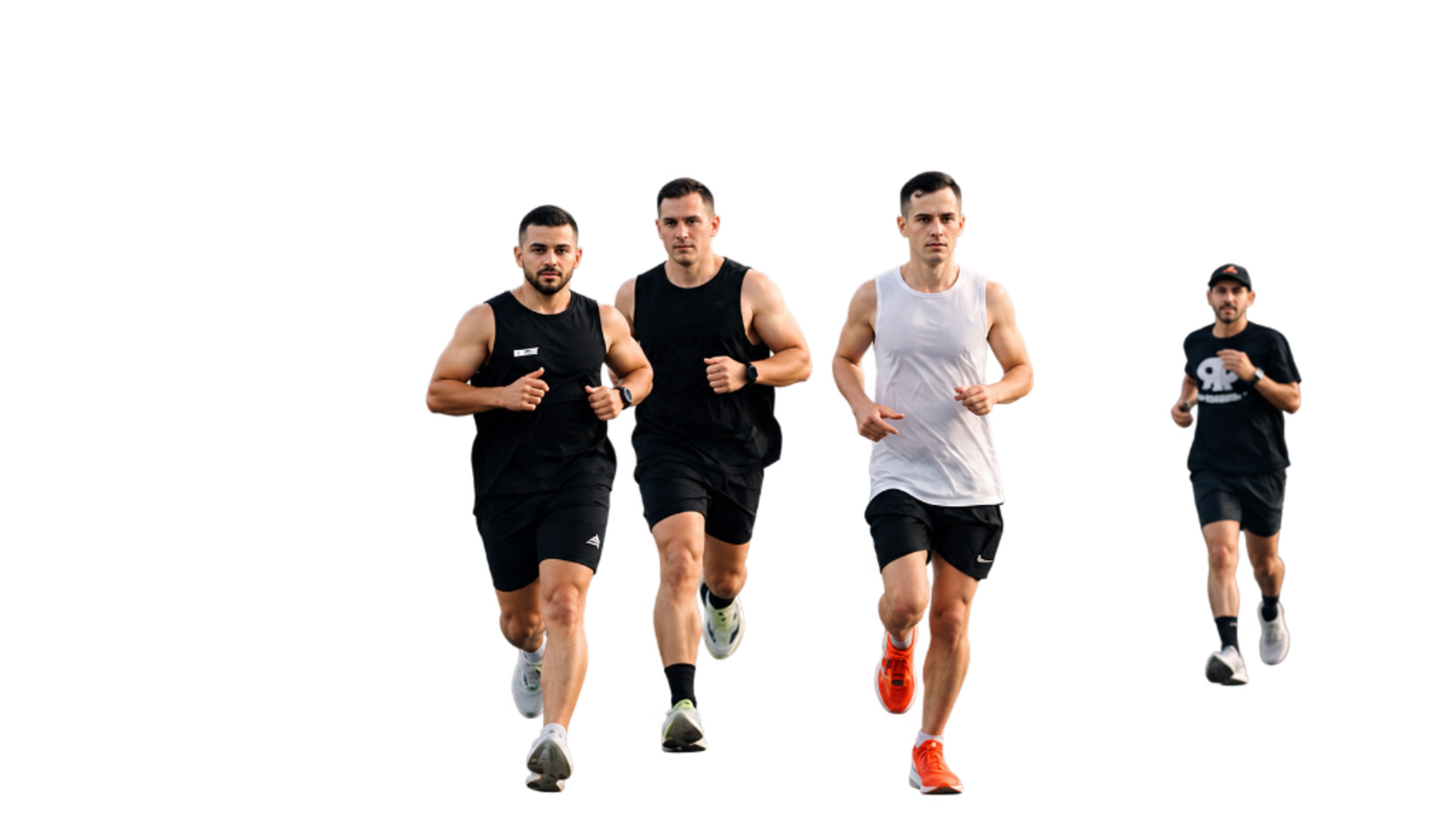 Pelotão intermediário de corredores em ritmo ritmado de prova